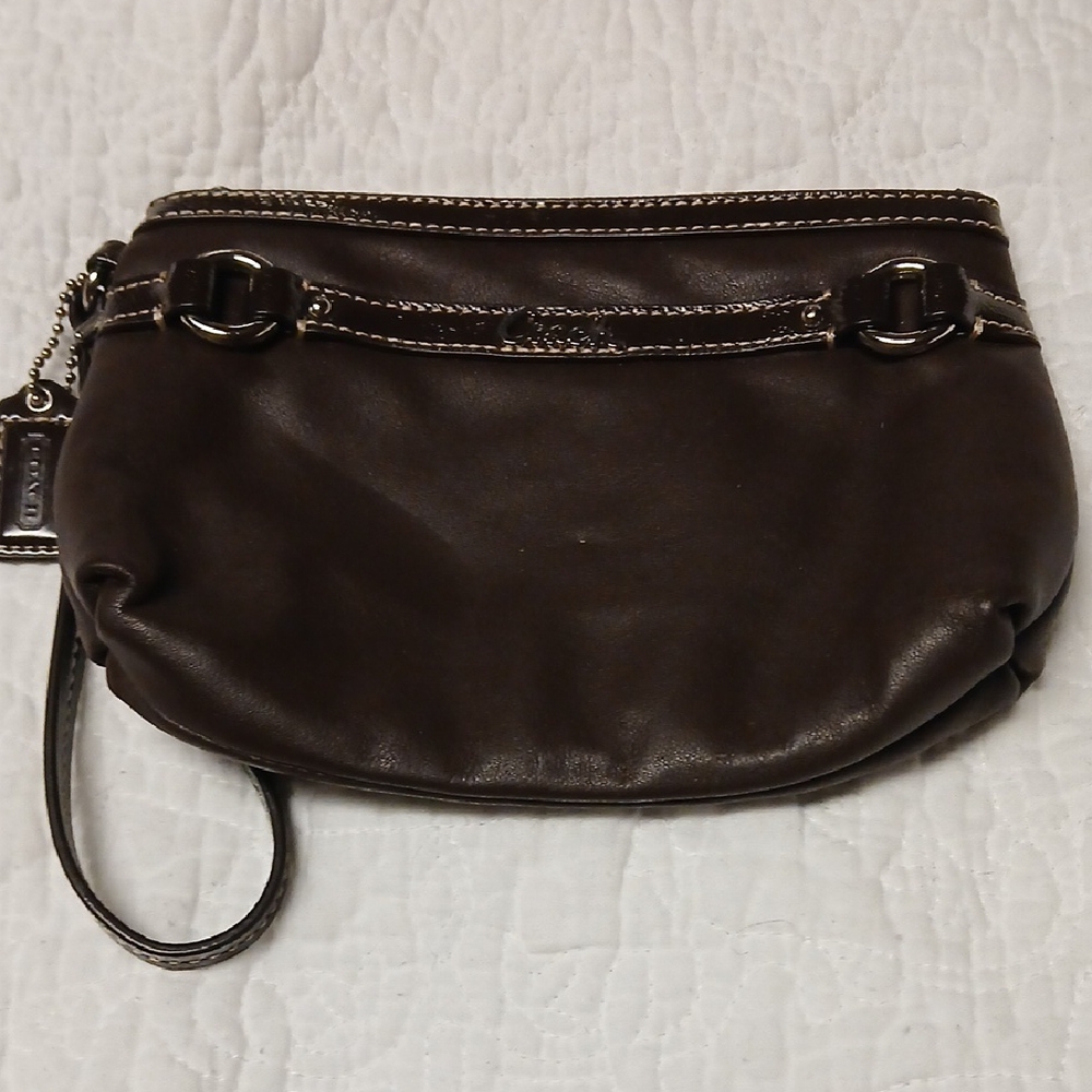 Elegant Brown Leather Coach Wristlet